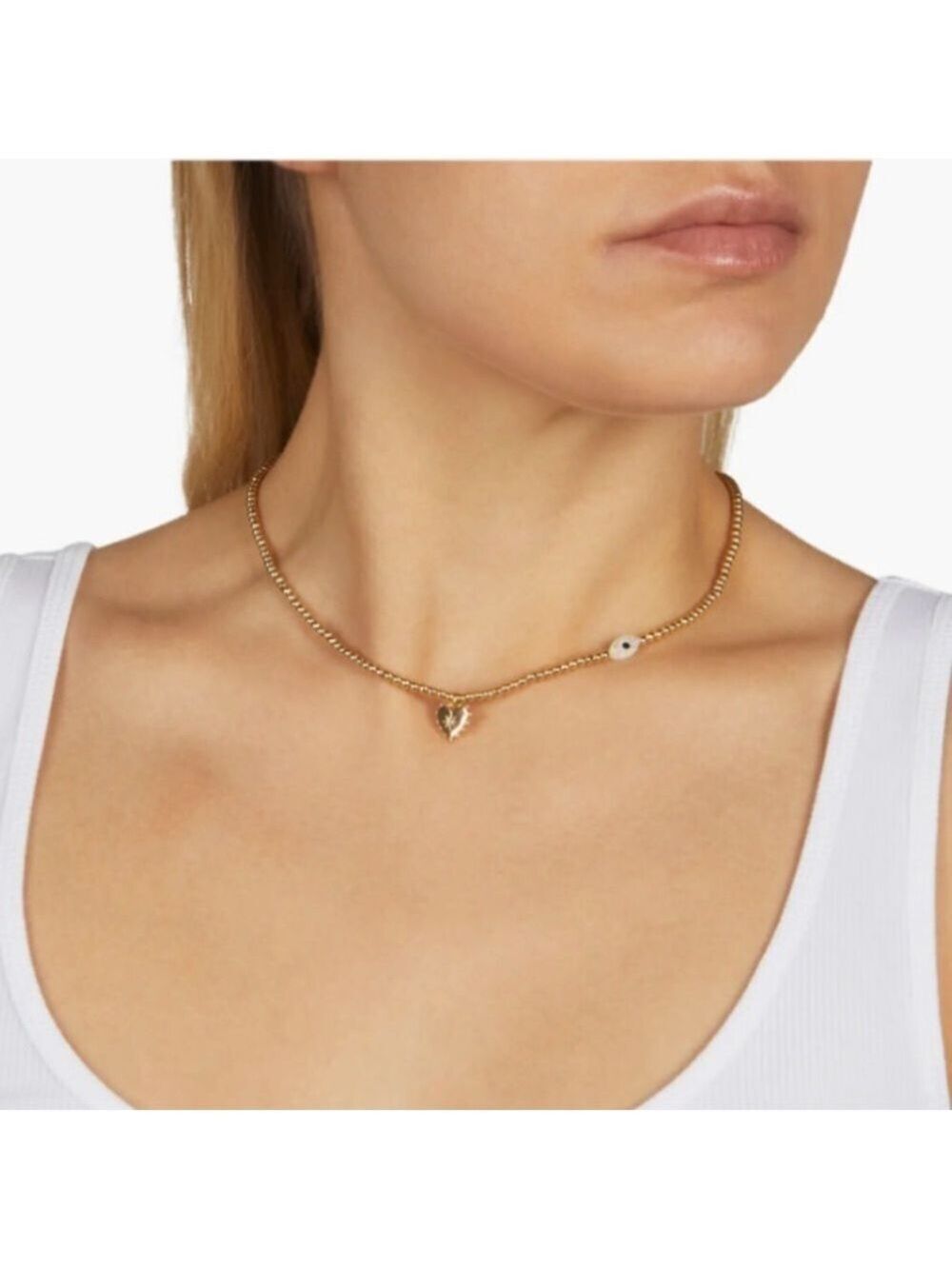 Rebecca Minkoff Studded Heart Beaded Evil Eye Necklace New